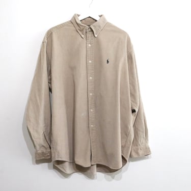 vintage faded 1990s RALPH LAUREN khaki CORDUROY oversize large men's button up shirt -- size xl 