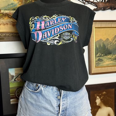 Vintage 80s / 90s  Harley Davidson 3D Emblem Women's Muscle T-Shirt Alabama 