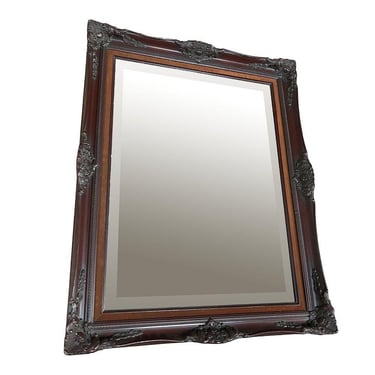Victorian Style Baroque Embellished Cherry Wood Beveled Wall Mirror 