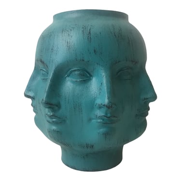 RESERVED•••TMS 2005 Perpetual Dora Maar Rare Turquoise 8-Face Vase |  Vitruvian Fornasetti Style Op Art Head Planter 