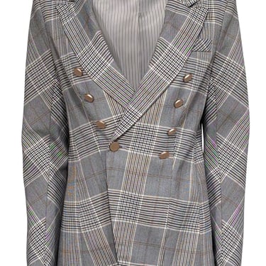 Adroit - Grey &amp; Cream Plaid Double Breasted Blazer Sz 2