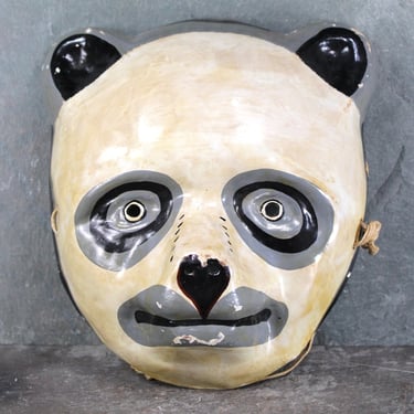 RARE! Antique Paper Mache Panda Mask | Stunning Panda Mask | Vintage Halloween | Bixley Shop 