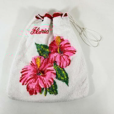 Vintage Florida Beach Bag Terry Cloth Towel Souvenir Cotton Swimming Pool Kid's Children's Cute Kitsch Kawaii Mid Century Hibiscus 1960s 60s 