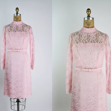 50s Pink Lace Dress / Cocktail Dress / 1950s / Vintage Dress / size XS/S 