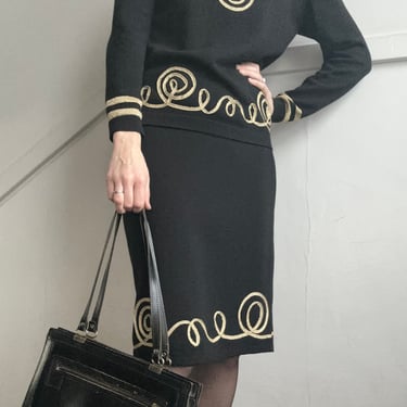 Vintage gold and black skirt suit sweater set 