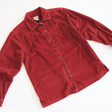 90s LL Bean Corduroy Shirt Burgundy Red S - Vintage Cord Button Up 