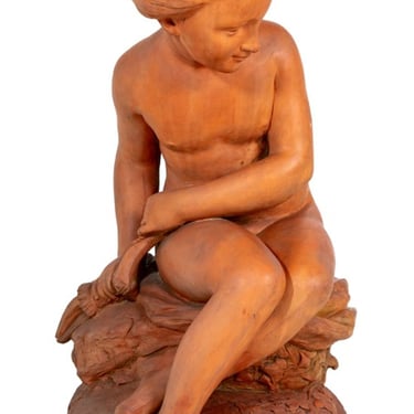 French Terracotta Sculpture of a Seated Child