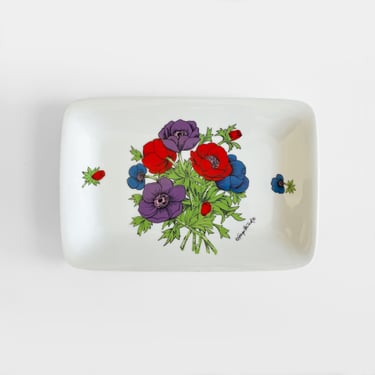 Georges Briard Anemone Pattern Ceramic Rectangular Serving Tray Floral Plate 