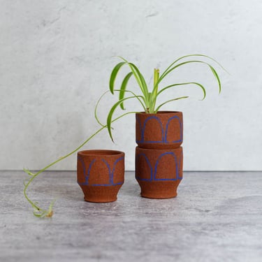 Mini Planter | Blue Inlay on Red Clay | Succulent Cactus | Terracotta Pot | Desert Decor | Modern Ceramics | Boho Decor | Arches | Cacti 