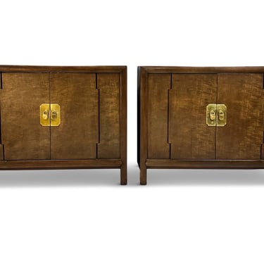 Pair of 1970s Henredon Asian Inspired Two Door Chests with Brass Hardware