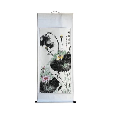 Chinese Color Ink Water Lotus Flowers Leaves Scroll Painting Wall Art ws3043E 