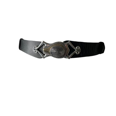 Vintage Chicos Black Leather Adjustable Belt Silver Frog Buckle, 28-44 