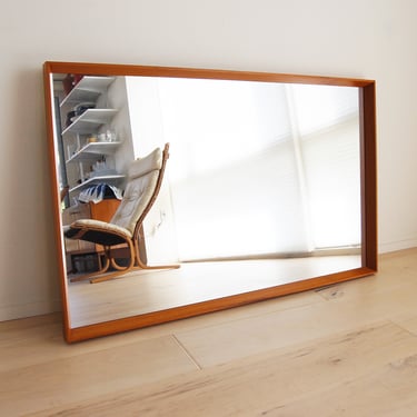 Danish Modern Pedersen and Hansen Large Teak Framed Rectangular Wall Hanging Mirror No.969 Made in Denmark 