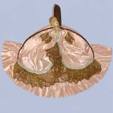 Rare 1920s Purse / 20s LARGE Figural Novelty Bag /  Doll Head Purse with Lamé Dress 