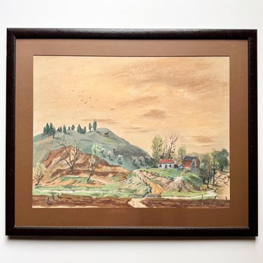 Arnold Blanch Original Watercolor Painting Farm Landscape Listed Modernism WPA 