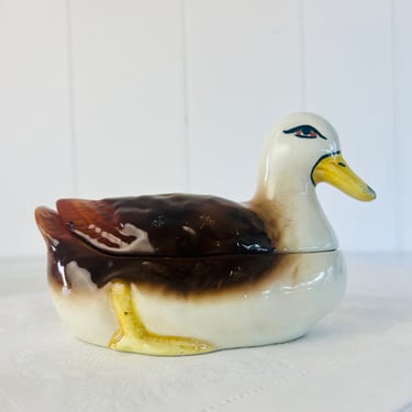 Vintage Duck Trinket Dish, Hand Painted Ceramic Duck Sculpture, 1970s, for cottage, cabin, key holder, jewelry storage, home decor, gift 