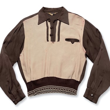 Vintage 1950s NATIONAL Shirt Shops GOUCHO Style Shirt ~ S ~ Rayon Gabardine ~ Pullover ~ Elvis / Gene Vincent ~ Rockabilly / VLV 