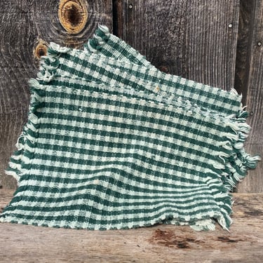 Checkered Placemats — Vintage Placemats — Placemats — Cloth Placemats — Green Placemats — Green Checkered — Placemats Cloth — Vintage Dining 