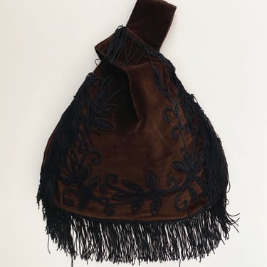 Vintage Italian Brown Velvet Fringe Bag