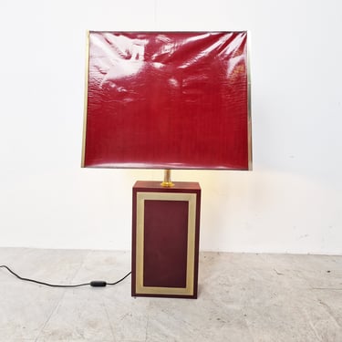 Xxl table lamp by Maison Le Dauphin, 1970s - large vintage table lamp - red lacquer table lamp - brass table lamp - regency table lamp 