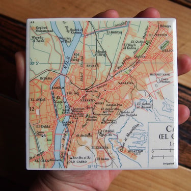 1971 Cairo Egypt Map Coaster. Cairo Map. Vintage Egypt Gift. Egyptian Décor. Travel Gift. Nile River Map. Egypt Coasters. Africa Travel. 