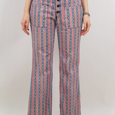 1960's Red White and Blue Woven Denim Low Rise Bellbottoms