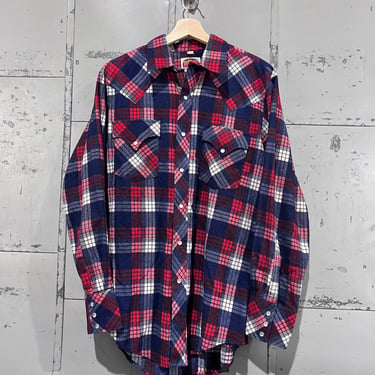 70s Miller Western Wear red and blue plaid  Button-Up Western Shirt 