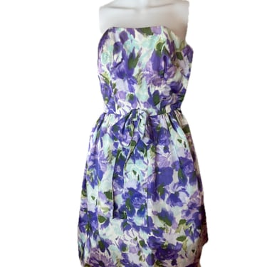Abstract Pansy - Vintage 1950s 1960s Strapless Purple Lilac Floral Dress - XS/S 