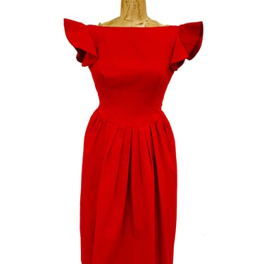 1980s Oscar de la Renta Red Fit & Flare Dress with Bows