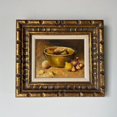 Vintage Seti Onions Still Life Oil Painting, Frame 