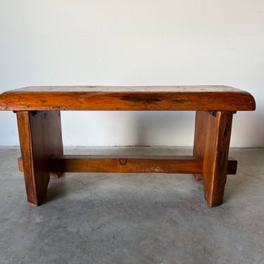 Vintage Handmade Primitive - Style Pine Wood Bench With Trestle Base 