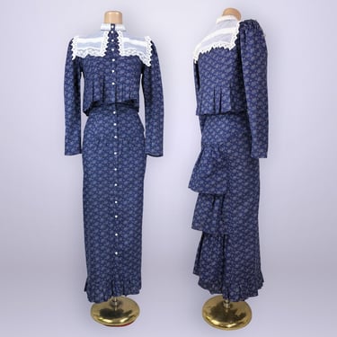 VINTAGE 70s RARE Gunne Sax Bustle Skirt & Peplum Blouse Set | Jessica McClintock Prairie Dress | Two Piece Cottagecore Outfit | VGF 