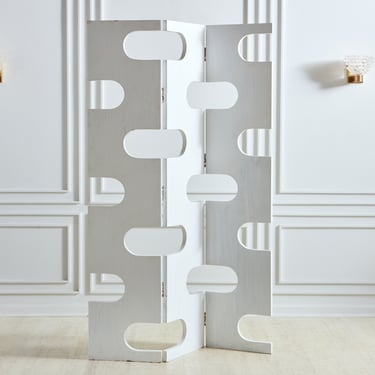 White Limewash Room Divider with Cutout Details, 20th Century