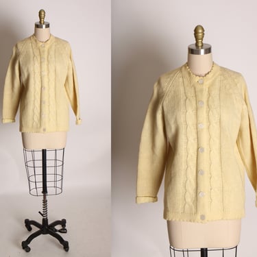 1950s Cream Knit 3/4 Length Sleeve Wool Cardigan Sweater by An Original Import -L 