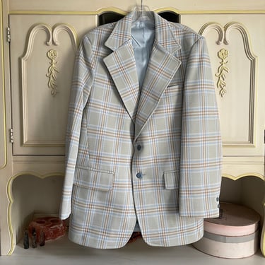 Vintage 1970’s wide lapel sport coat, ‘70s aesthetic | Spring pastel plaid polyester jacket, 70’s wedding, men’s M 