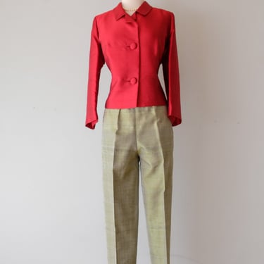 Sleek 1960's Green Thai Silk Cigarette Pants / Sz S