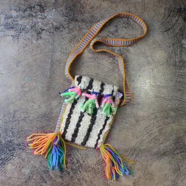 Southwest Worry Doll Purse / Woven Mini Purse / Vintage Tasseled Small Bag. 