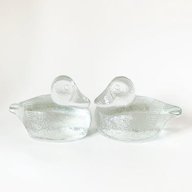 1970s Blenko Crystal Duck Bookend Set 