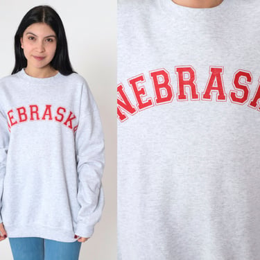 90s Nebraska Sweatshirt Nebraska Cornhuskers Sweatshirt Huskers College Crewneck Shirt 1990s Vintage Heather Grey Extra Large xl 