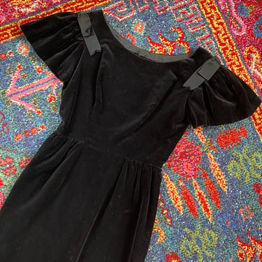 50s Black Velvet Mini Dress Vintage Black Dress 50s Wiggle Dress 