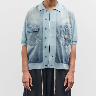 Kapital Knit x 8oz Denim Coverall Polo Shirt, Sax