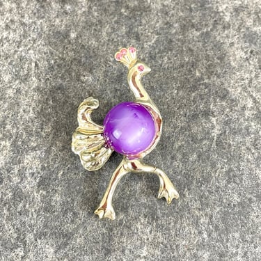 Peacock cabochon belly brooch - vintage 1950s bird pin 