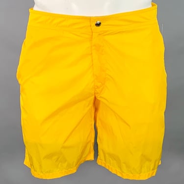 PRADA Size 34 Yellow Nylon Flat Front Mesh Lined Zip Fly Swim Trunks
