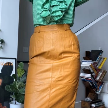 VTG 80s Rare Mustard Leather Pencil Skirt 