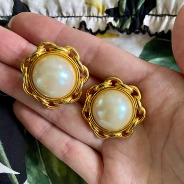 90s Gold Chain Braided Pearl Earrings