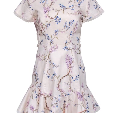Zimmermann - Cream & Multi Color Floral Print w/ Strappy Back Dress Sz 6
