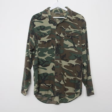 vintage camo long sleeve overshirt button up Prentis CAMO top made in usaoutdoor ---size large 