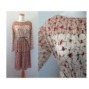 Sheer Floral Dress Boho Long Sleeves 70s Bohemian 1970s Large 