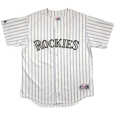 Vintage 90s Majestic Colorado Rockies Baseball White Pinstripe MLB Jersey Size Large/XL 