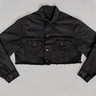 CROPPED BLACK LEVI'S denim jacket over-dyed vintage frayed hem oversize / Medium 